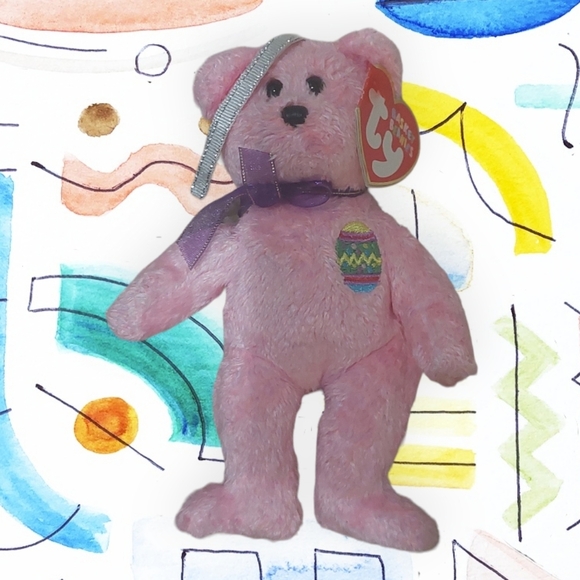 Ty Teenie Beanie "EGGS" Easter Sping Pink Bear 2001- 5" Classic Mini Collection - Picture 4 of 7